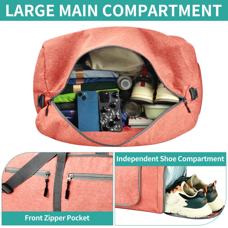 Dimayar 65L Travel Duffle Bag for Men Women - Foldable Duffel Bag with Shoes Compartment - Overnight Bags Waterproof & Tear Resistant(Orange) - Image 4
